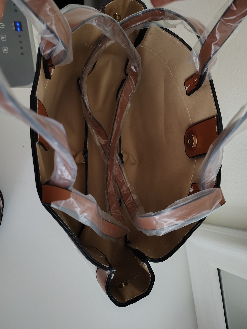 Beige & Tan Men’s Leather-Trim Messenger Bag